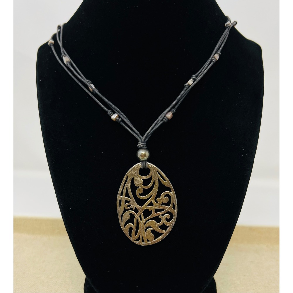 Silpada Sterling Silver Filigree Oval Pendant Multi Strand Cord Necklace 925